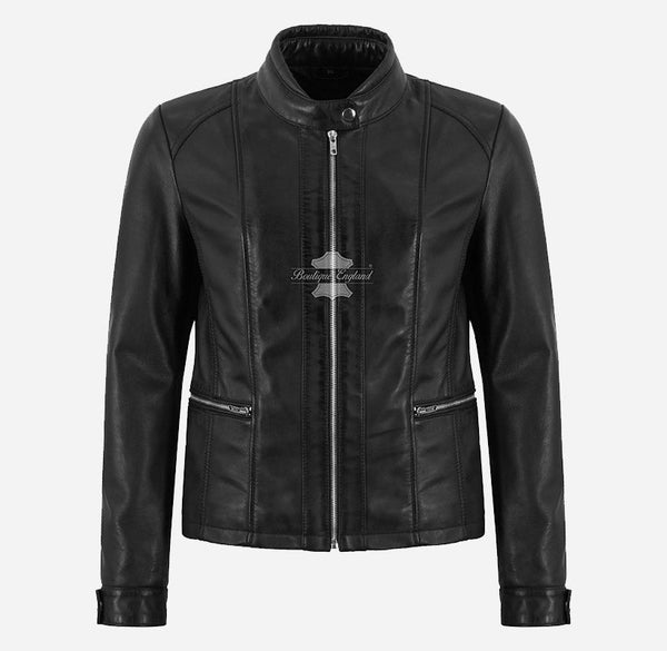 RELISH Women's Black Leather Racer Jacket