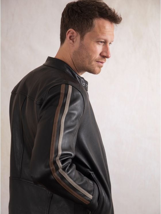 Morton Contrast Stripe Leather Biker Jacket
