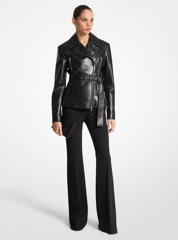 Plongé Leather Belted Moto Jacket - Michael Kors