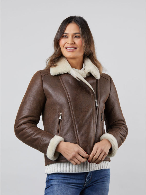 Lindeth Sheepskin Aviator Jacket – 100% Real Sheepskin | Chocolate Brown | Free Worldwide Delivery