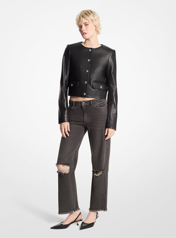 Leather Cropped Jacket - Michael Kors