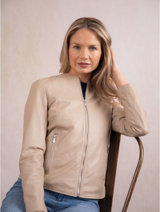 Crosby Collarless Leather Jacket