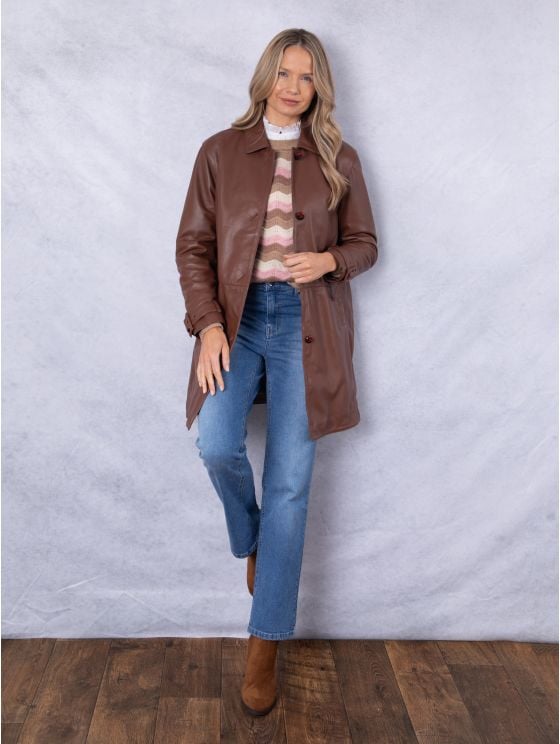 Marton Longline Button Down Leather Coat