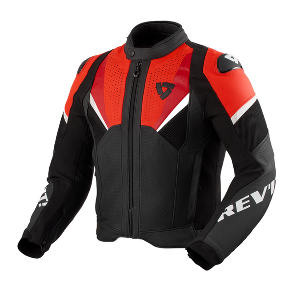 REV'IT! Automate Leather Jacket - Black/Neon Red
