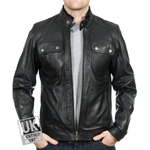 Men's Black Leather Jacket - Cobalt