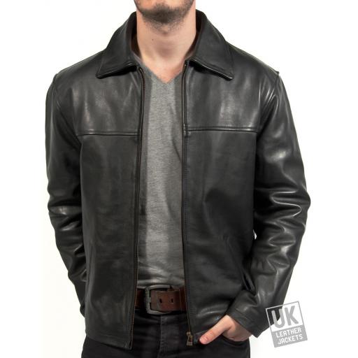 Men's Black Cow Hide Leather Jacket - Classic Harrington - Superior