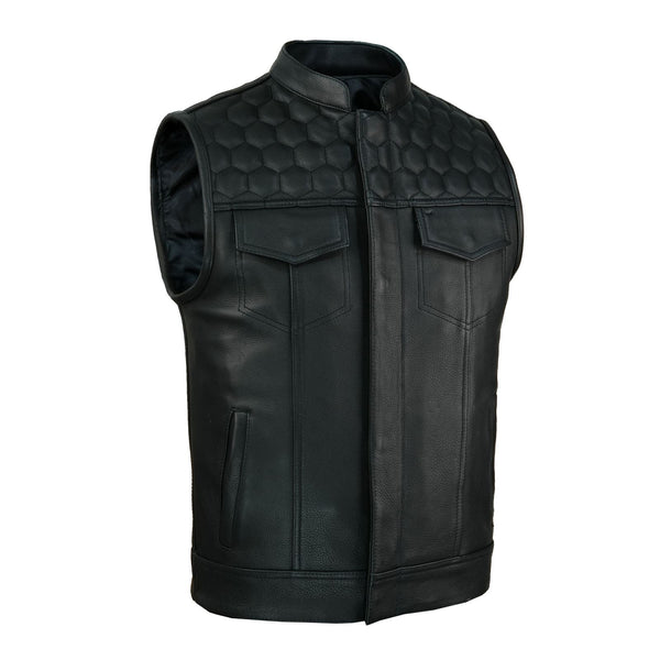 Leatherick SOA Black Honeycomb Stitch Leather Vest