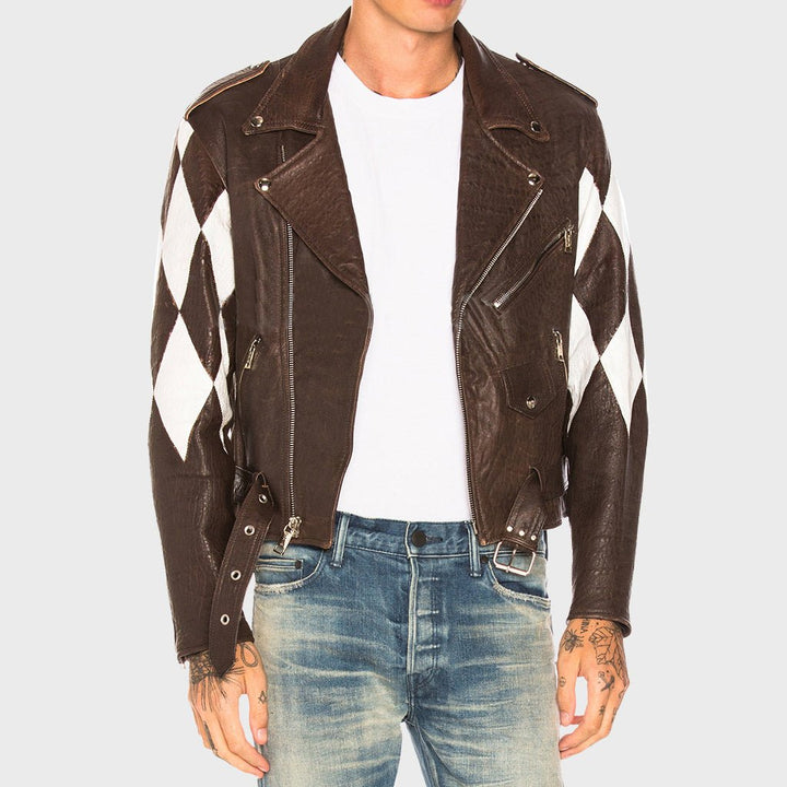 Color Block Lambskin Moto Leather Jacket - Rare Leather