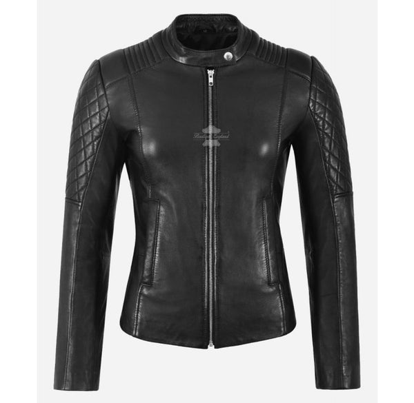 Black Pearl Women's Diamond Quilted Racer Leather Jacket