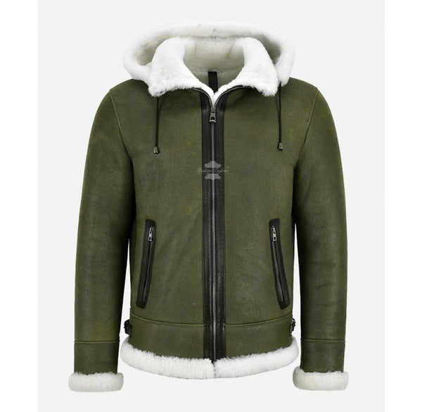 A PILOT SHEEPSKIN JACKET MEN'S HOODED SHEARLING FUR B3 BOMBER JACKET