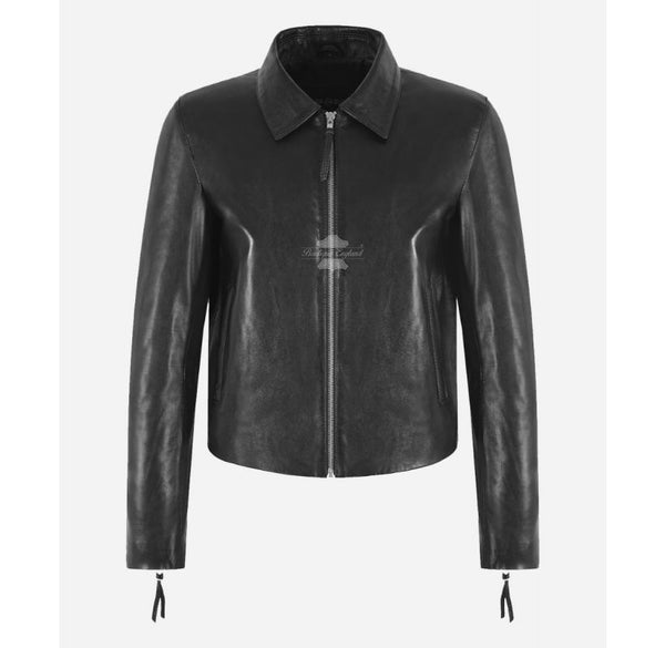 MORLEY Women's Spread Collar Black Leather Jacket