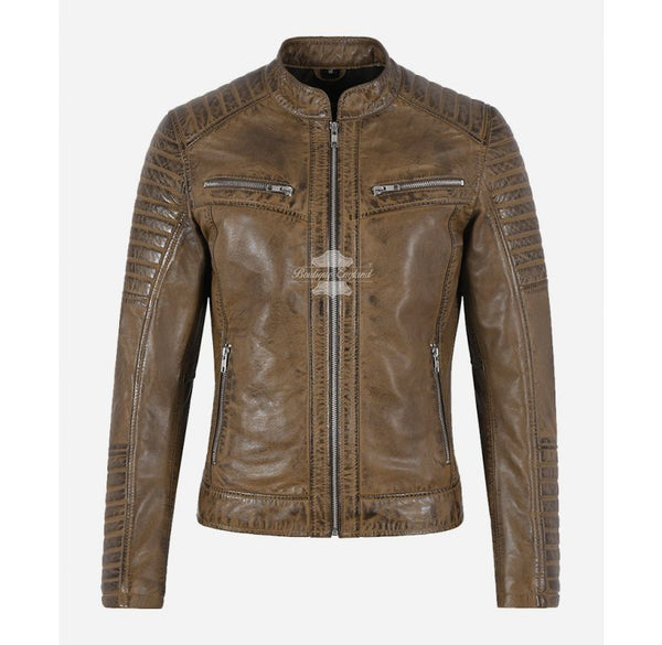 Speedster Women's Racer Leather Jacket Dirty Brown Vintage