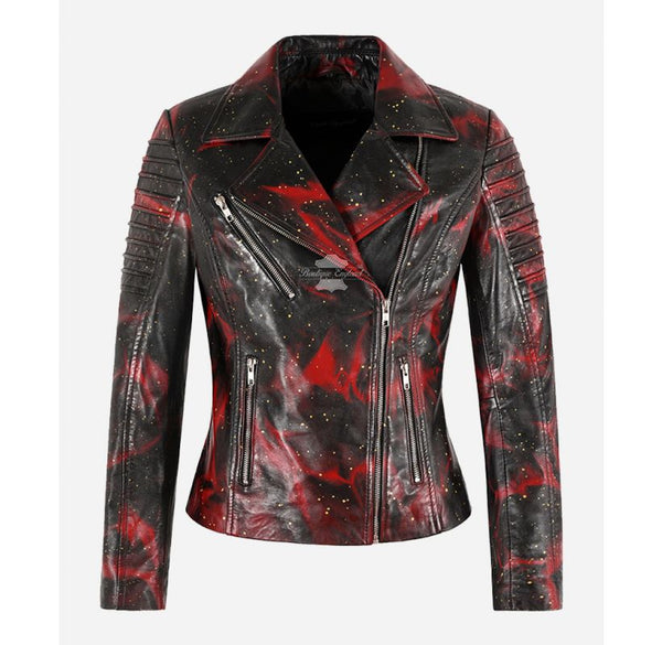 SUPERMODEL Ladies Leather Jacket Waxed Gold Sparkle Effect Biker LEATHER JACKET