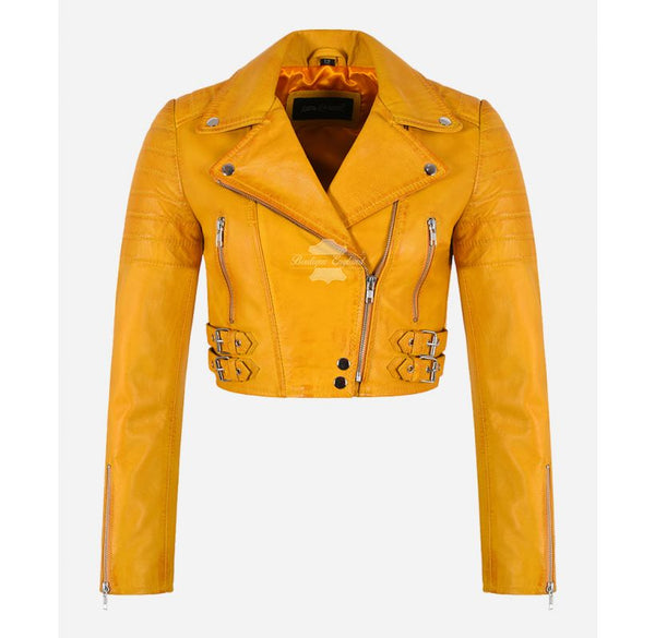 MISSY Women's Cropped Leather Biker Jacket
