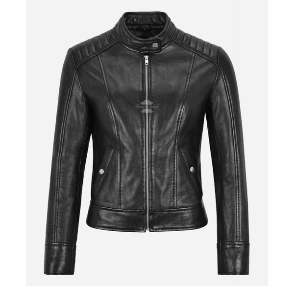 Eleanor Women's Racer Style Leather Fashion Jacket Black