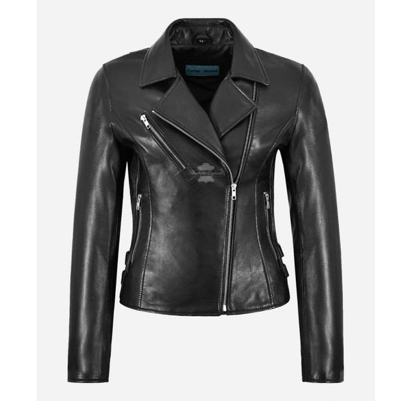 Chiara Women's Leather Biker Jacket Black Slim Fit