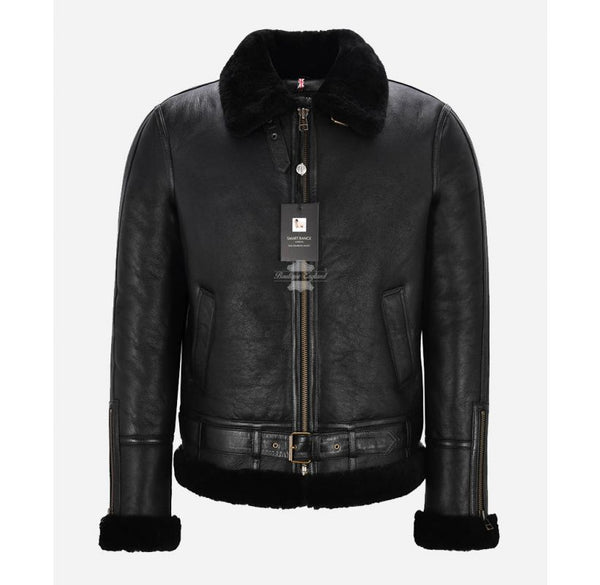 AVIATOR'S Choice Classic Men's Black Sheepskin Shearling Bomber Jacket