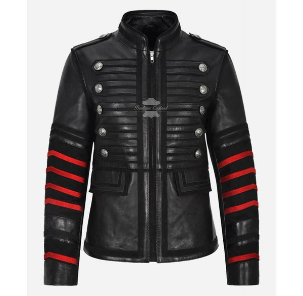 Women's Military Style Leather Jacket Studded Parade Jacket