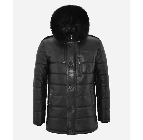 ICEBERG Long Puffer Hooded Leather Coat Jacket