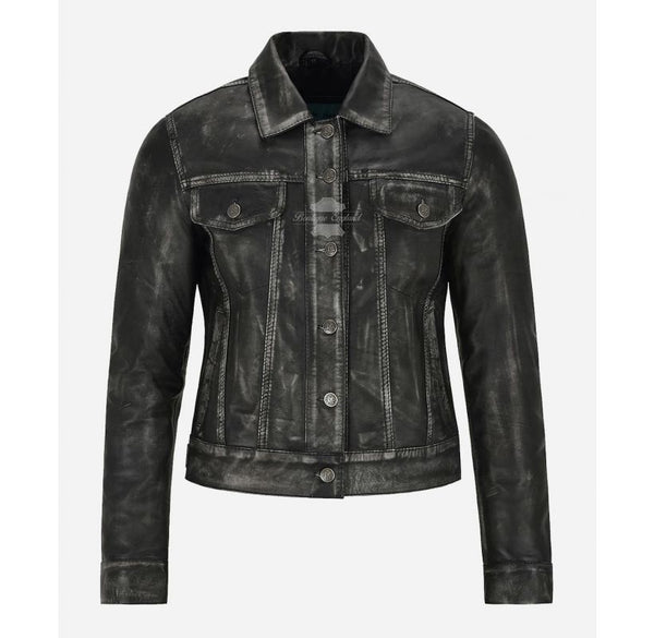 WOMEN TRUCKER JACKET Classic Vintage Washed Western Shirt Jacket