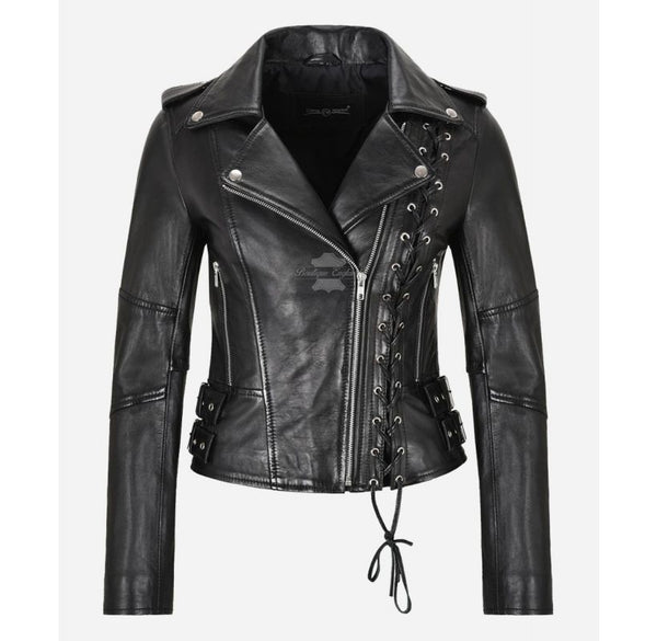 Blackheart Women's Leather Laced Jacket Gothic Biker Style