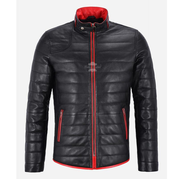 NORVAY Men's Black Puffer Jacket Red Trimmings