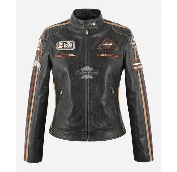 SIZMA Mode Women Biker Leather Jacket Vintage Fashion Leather Jacket