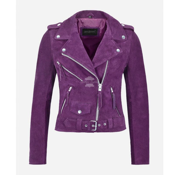 BRANDO Women's Suede Biker Style Jacket Purple