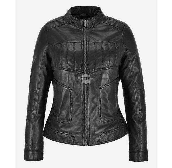 LMVP Black Leather Jacket Ladies Classic Elegant Casual Jacket