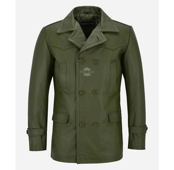 DR WHO LEATHER PEA COAT CLASSIC COW LEATHER COAT