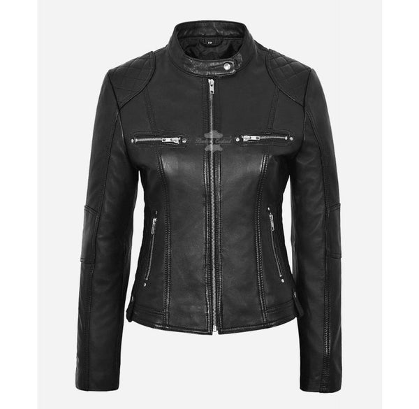 Gianna Ladies Leather Jacket Black Racer Casual Fashion Jacket