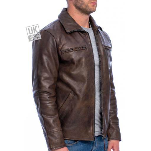 Men's Chestnut Brown Leather Jacket - Full Grain Hide