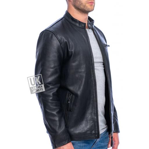 Men's Black Leather Jacket -Sigma - Superior Cow Hide