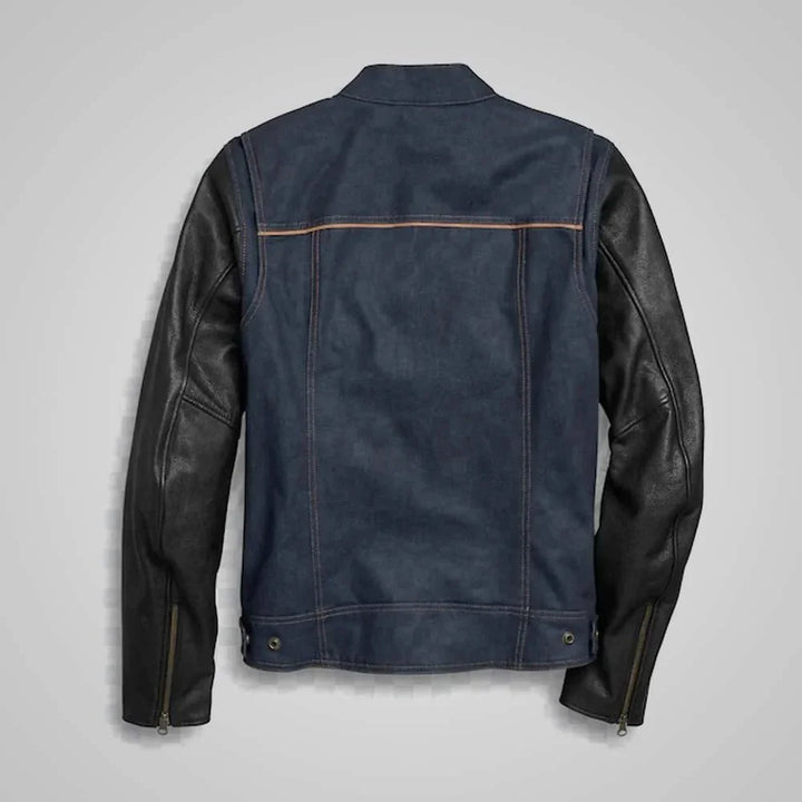 Harley - Davidson 7 Star Denim Jacket with Premium Leather Sleeves in Male | Motorcycle Outerwear for XS | Stylish Motorcycle Outerwear by OutfitTouch