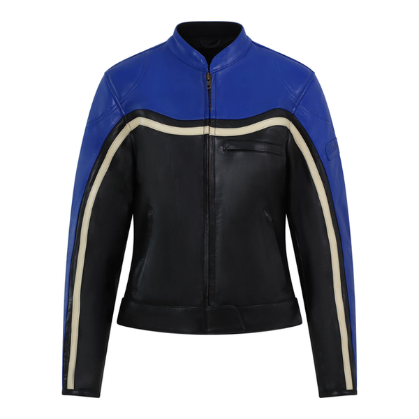 MotoGirl Hayley Ladies Leather Jacket – Blue with D3O® Ghost™ Protection & Vintage Style