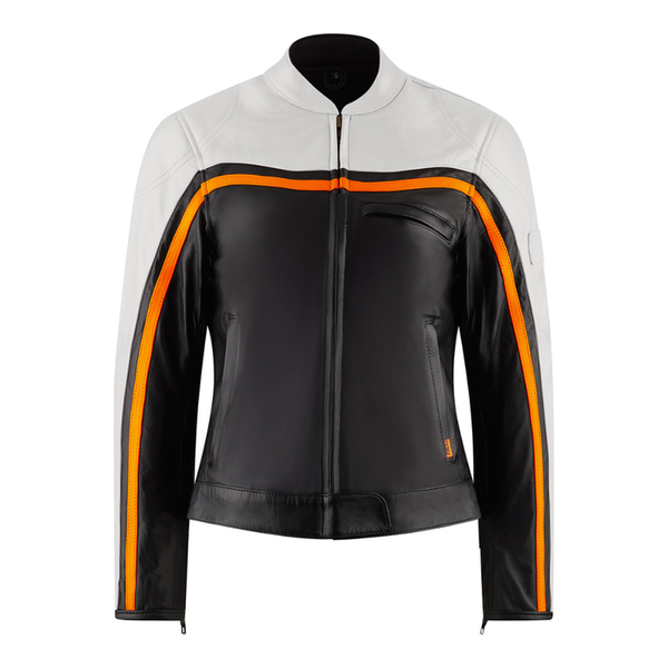 MotoGirl Hayley Ladies Leather Jacket – White with D30® Ghost™ Protection & Vintage Design