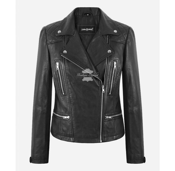 EDGY Black Leather Jacket For Women Biker Fashion