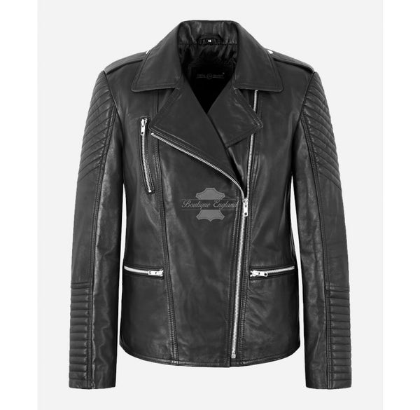 BELLA Black Leather Jacket For Women's Black Biker Style