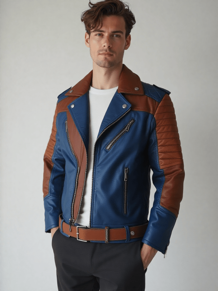 Mens Blue and Brown Leather Jacket - Rare Leather