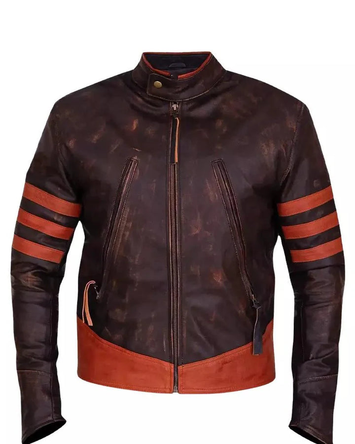 Mens Brown Cafe Racer Distressed Motorcycle Jacket - Rare Leather