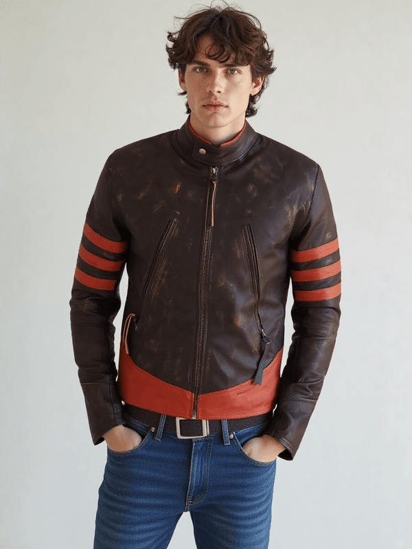 Mens Brown Cafe Racer Distressed Motorcycle Jacket - Rare Leather