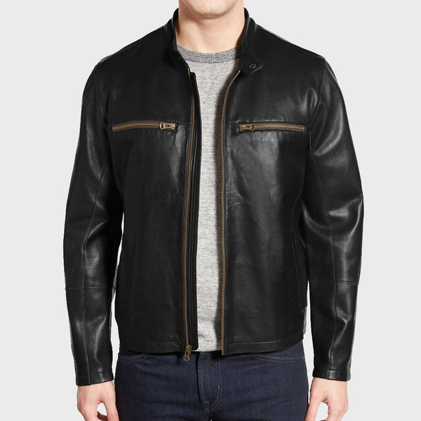 Men's Classy Lambskin Leather Moto Jacket - Rare Leather