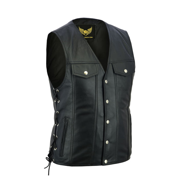 Leatherick Men’s Denim Style Biker Leather Vest