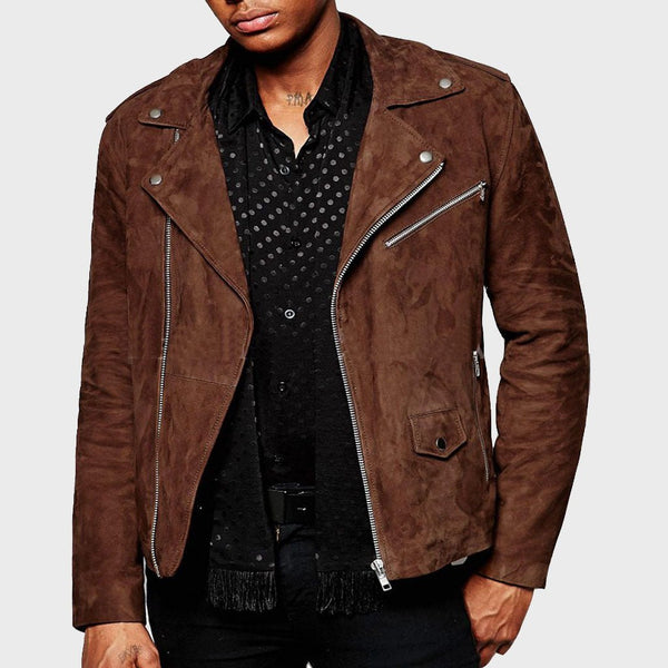 Men's Suede Asymmetric Biker Leather Jacket - Rare Leather