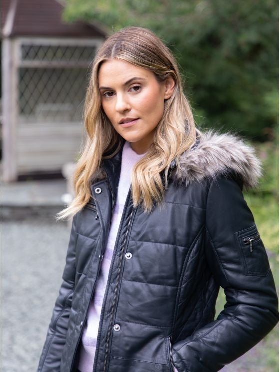 Fairfield Hooded Padded Leather Coat