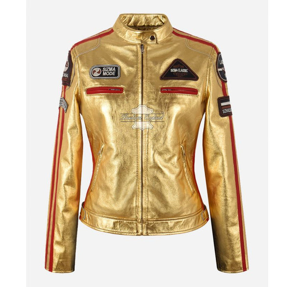 SIZMA Leather JACKET WOMEN BIKER RACER FASHION Foiled LEATHER JACKET