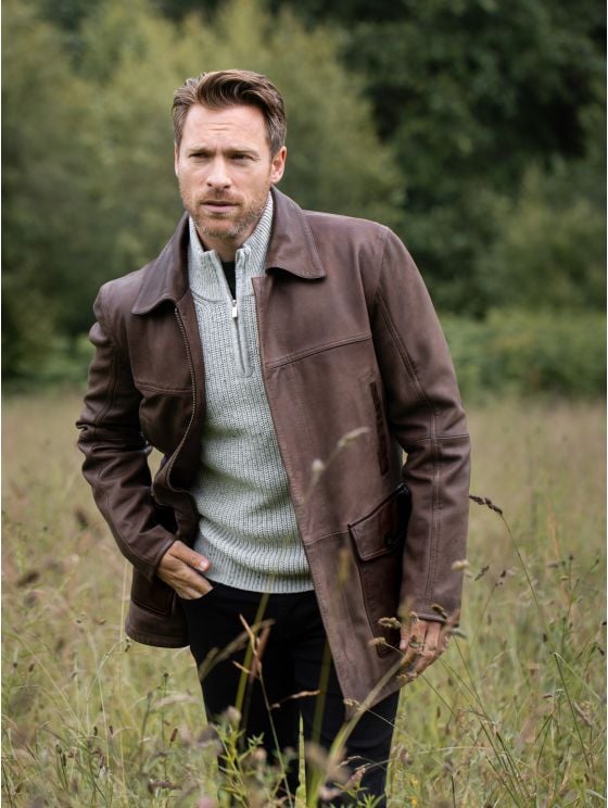 Garth Collared Leather Coat