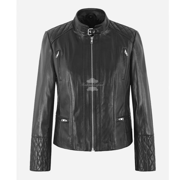 ELISSA Women's Leather Jacket Fitted Black Casual Leather Jacket
