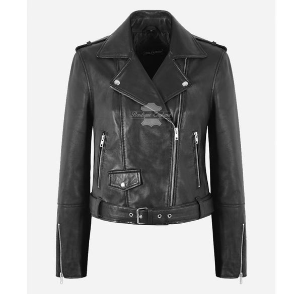 WENDY Women's Leather Biker Jacket Black Casual Leather Jacket