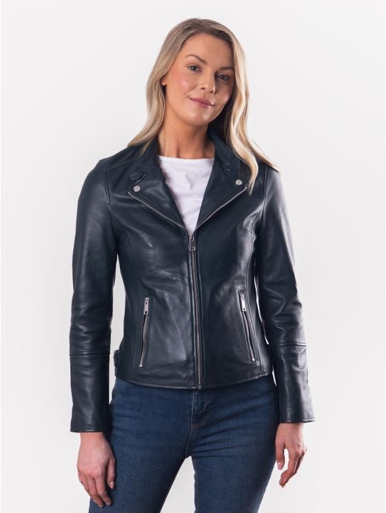 Nateby Centre Zip Leather Biker Jacket